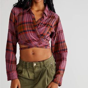 Free People One Way Plaid Wrap Shirt XS